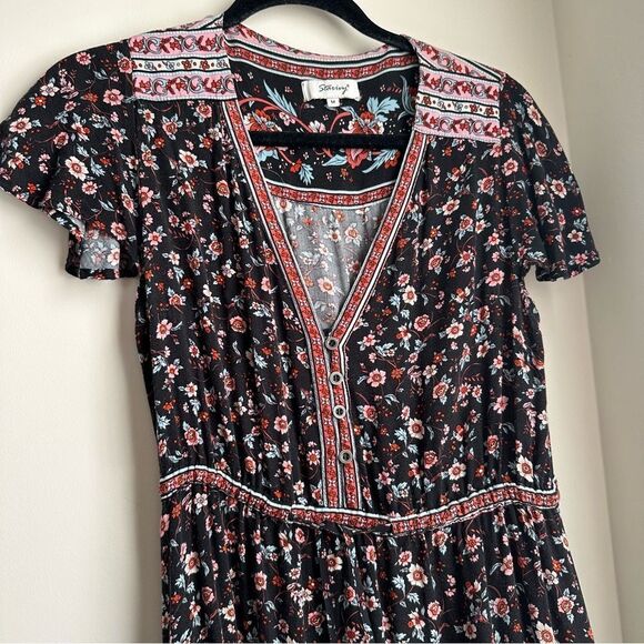 Cottagecore Staring black and pink floral midi dress - Picture 10 of 15